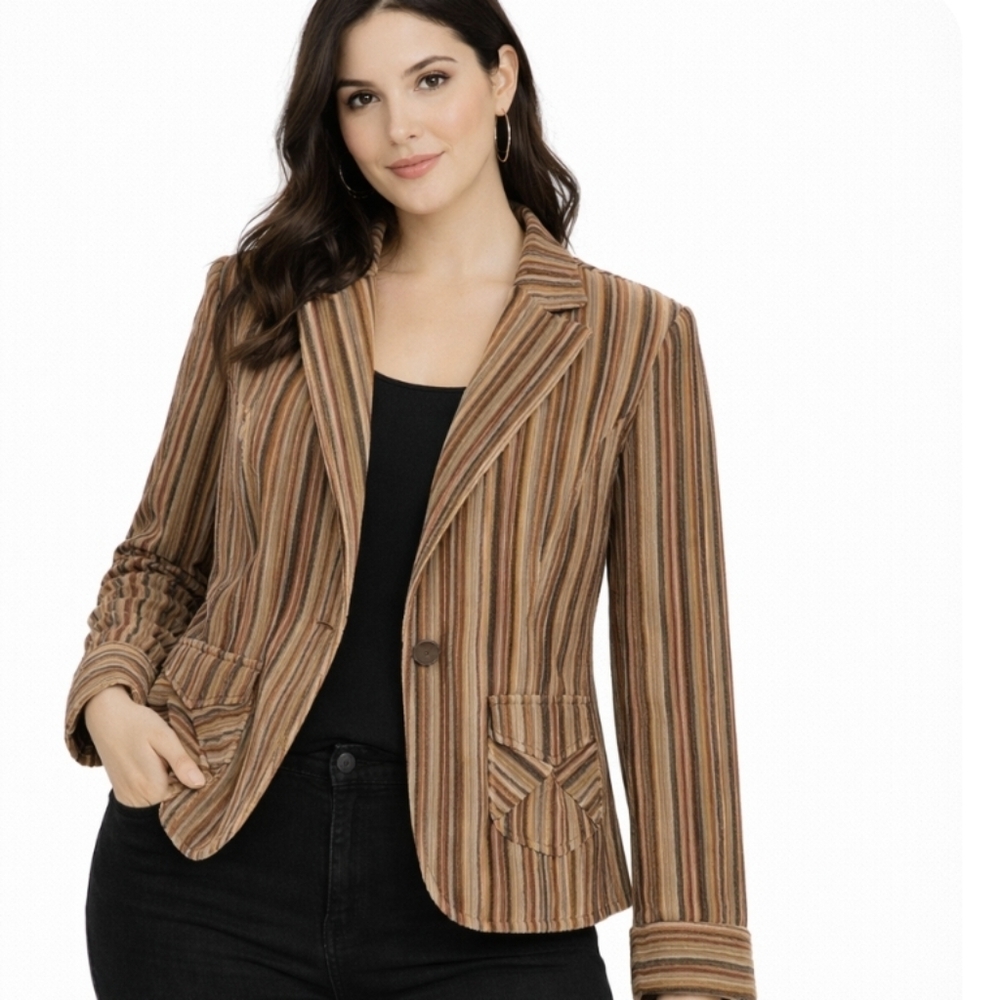 Jones Wear Jeans | Vintage Corduroy Striped Brown Cotton Blazer